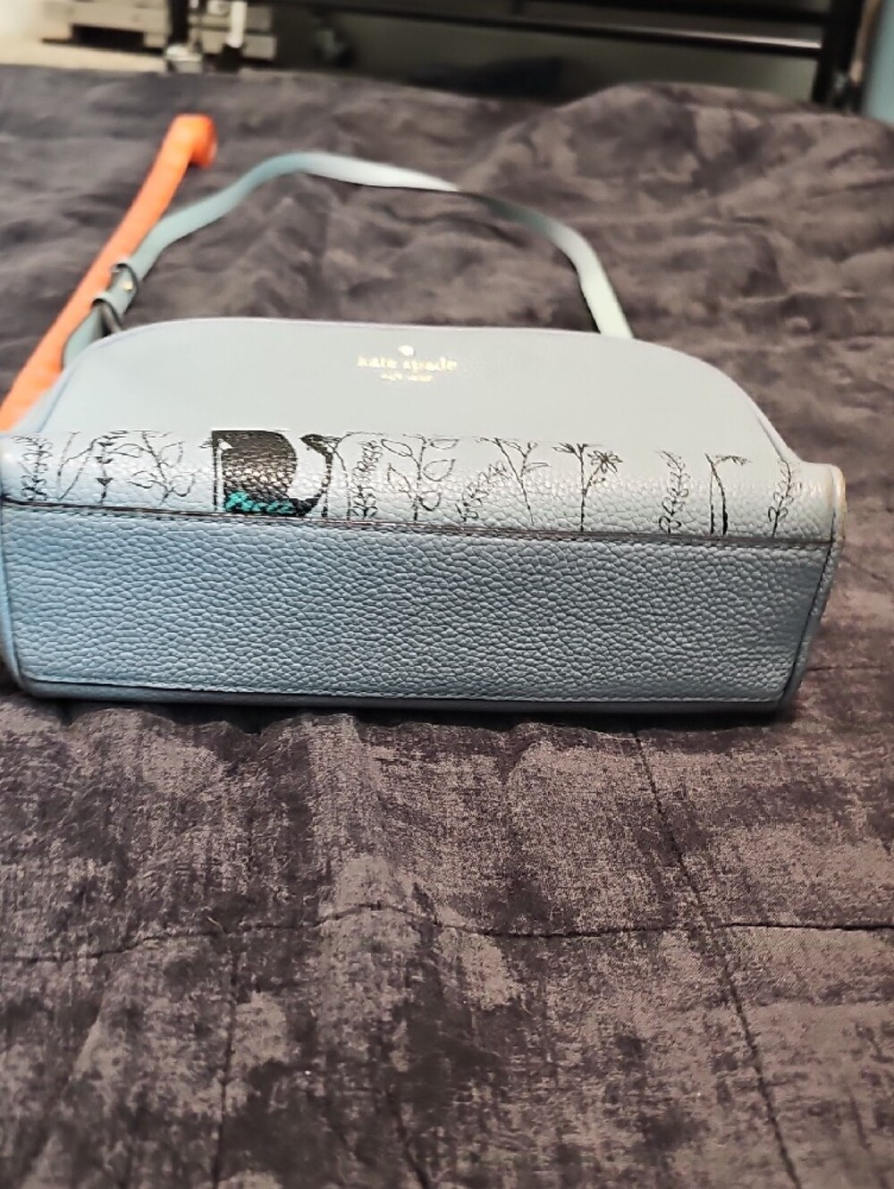 kate spade light blue cat-print pebble leather crossbody - Picture 8 of 10